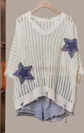 Distressed Star Knit Pullover